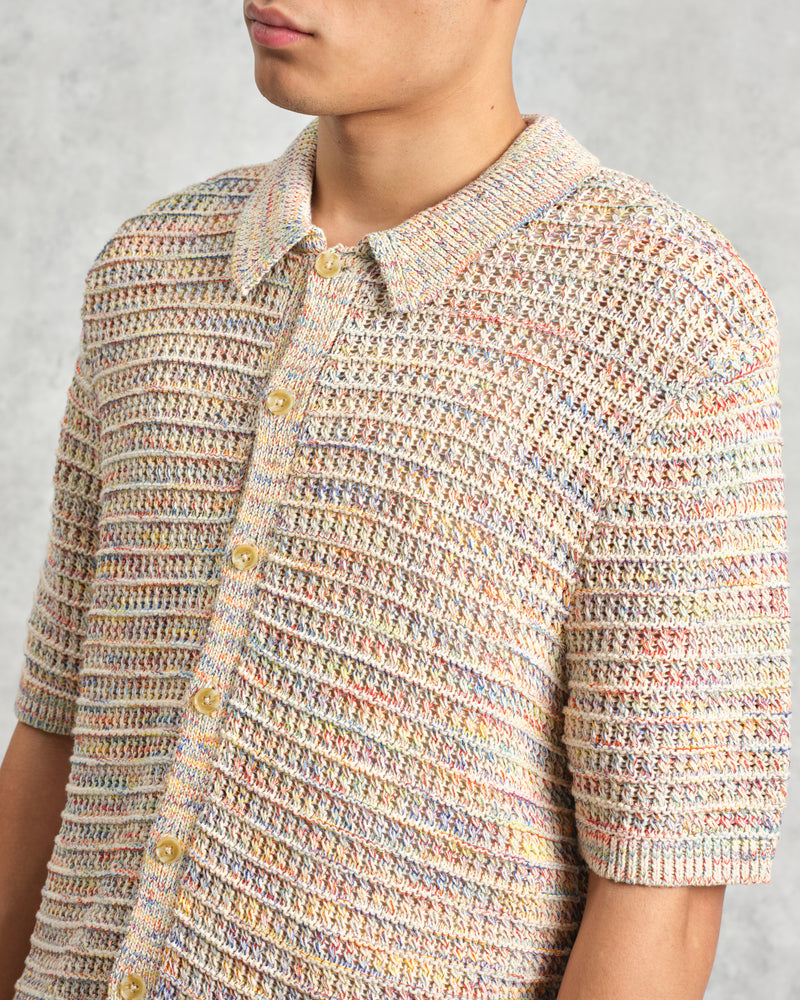 wax london Tellaro - Multicolour Twist Knitted Cotton Polo Shirt