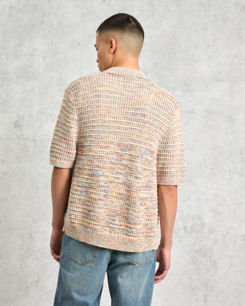 wax london Tellaro - Multicolour Twist Knitted Cotton Polo Shirt