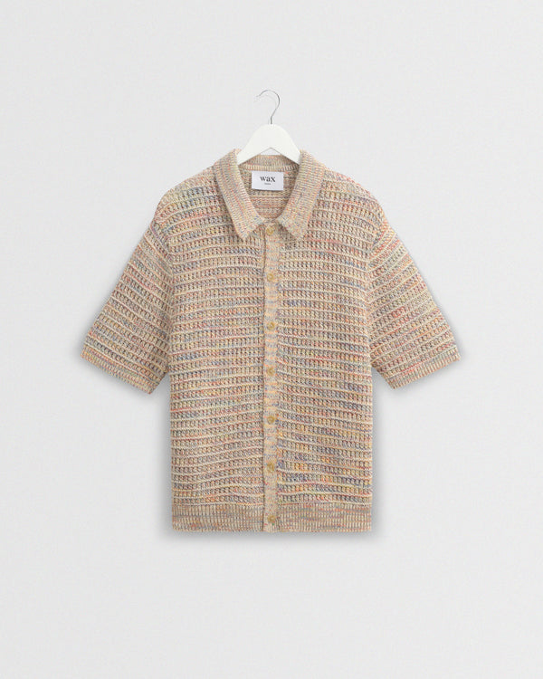 wax london men's Tellaro - Multicolour Twist Knitted Cotton Polo Shirt