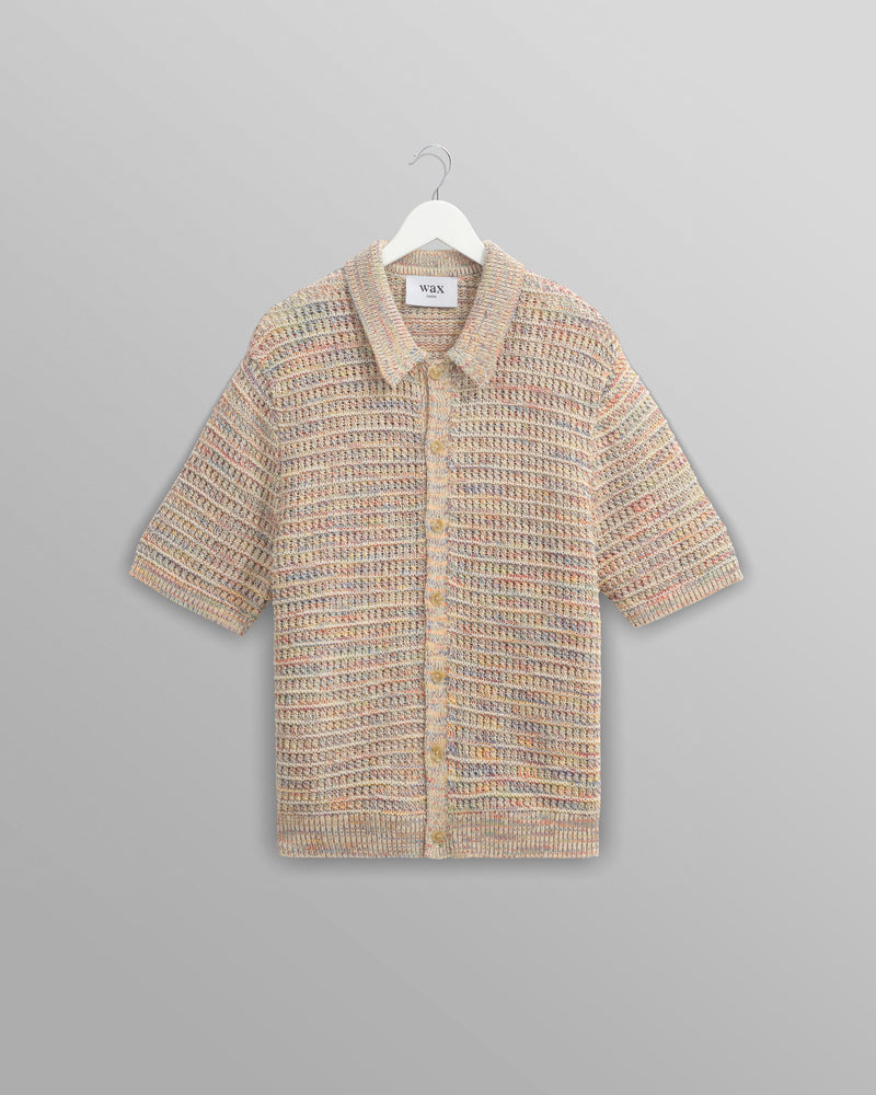 wax london Tellaro - Multicolour Twist Knitted Cotton Polo Shirt