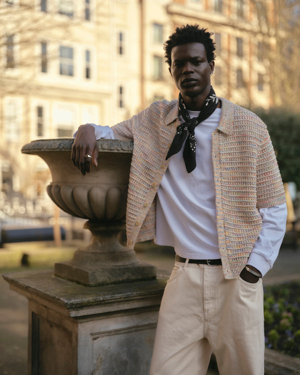 wax london men's Tellaro - Multicolour Twist Knitted Cotton Polo Shirt