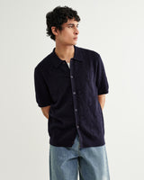 wax london men's Tellaro - Navy Flower Jacquard Shirt