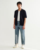 wax london men's Tellaro - Navy Flower Jacquard Shirt