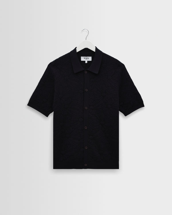 wax london men's Tellaro - Navy Flower Jacquard Shirt