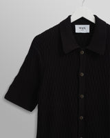 wax london Tellaro - Navy Honeycomb Knitted Cotton Polo Shirt