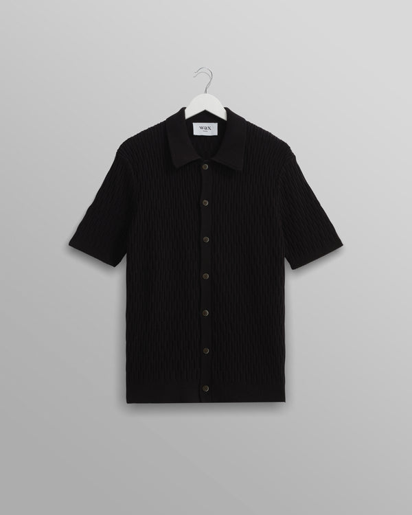 wax london Tellaro - Navy Honeycomb Knitted Cotton Polo Shirt