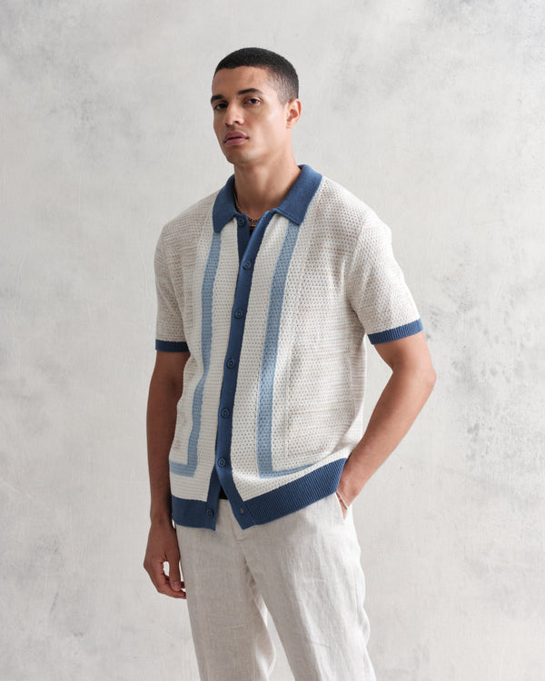 wax london Tellaro Shirt Blue/Ecru Stripe