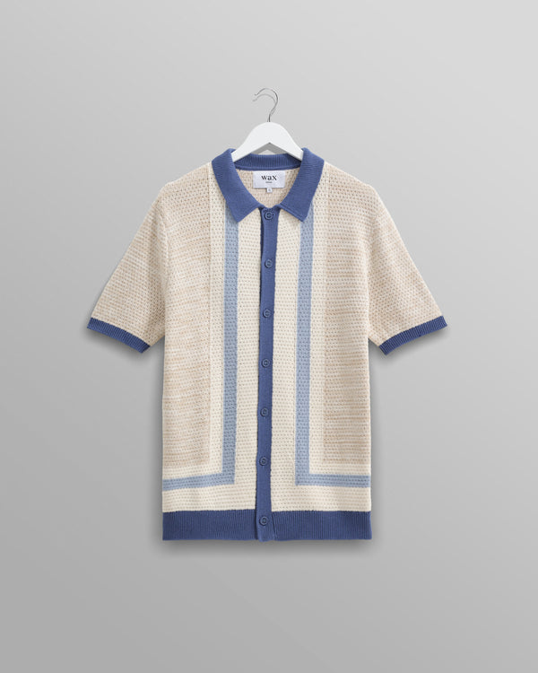 wax london Tellaro Shirt Blue/Ecru Stripe