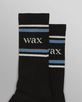 wax london Thorpe - Black And Blue Branded Stripe Sports Sock