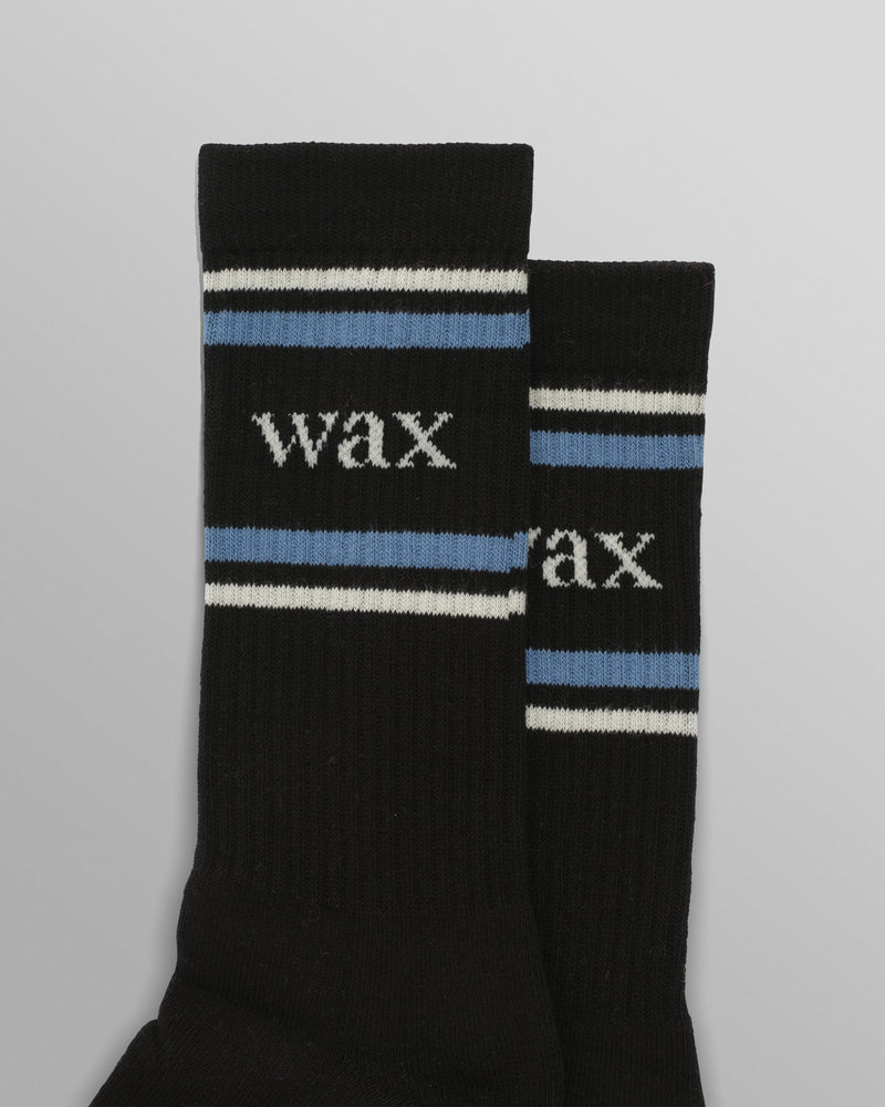 wax london Thorpe - Black And Blue Branded Stripe Sports Sock