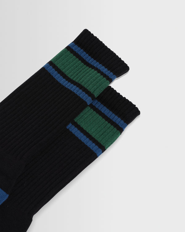 wax london men's Thorpe - Black And Bright Blue Branded Stripe Socks