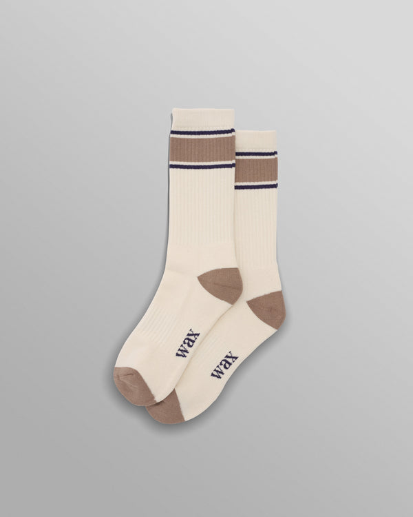 wax london Thorpe - Ecru And Beige Running Stripe Sports Sock