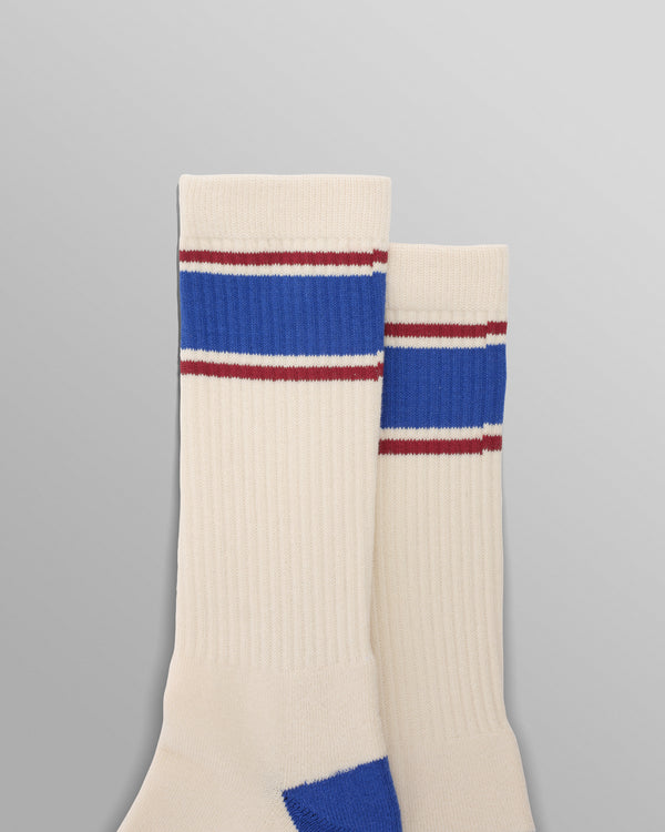 wax london Thorpe - Ecru And Blue Running Stripe Sports Sock