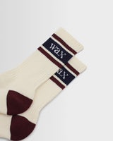 wax london men's Thorpe - Ecru And Burgundy Branded Stripe Socks
