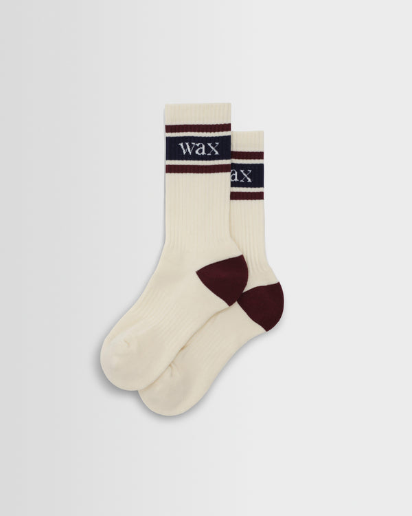 wax london men's Thorpe - Ecru And Burgundy Branded Stripe Socks