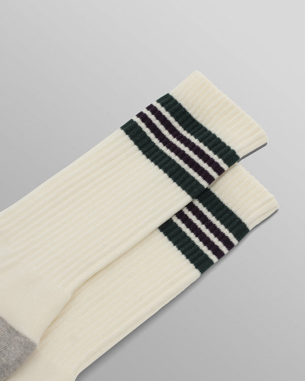 wax london men's Thorpe - Ecru And Green Preppy Stripe Socks