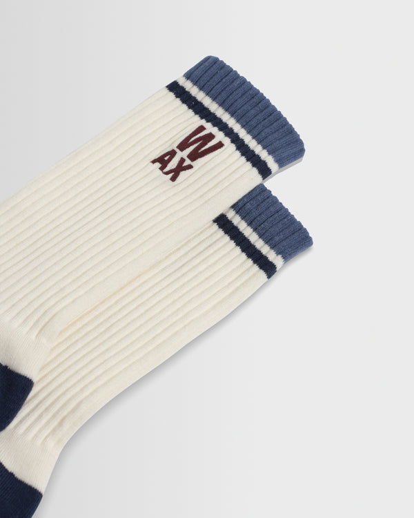 wax london men's Thorpe - Ecru And Navy Branded Stripe Socks