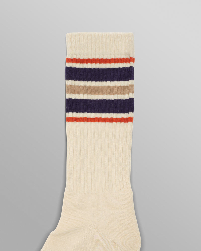 wax london Thorpe - Ecru And Navy Branded Stripe Socks