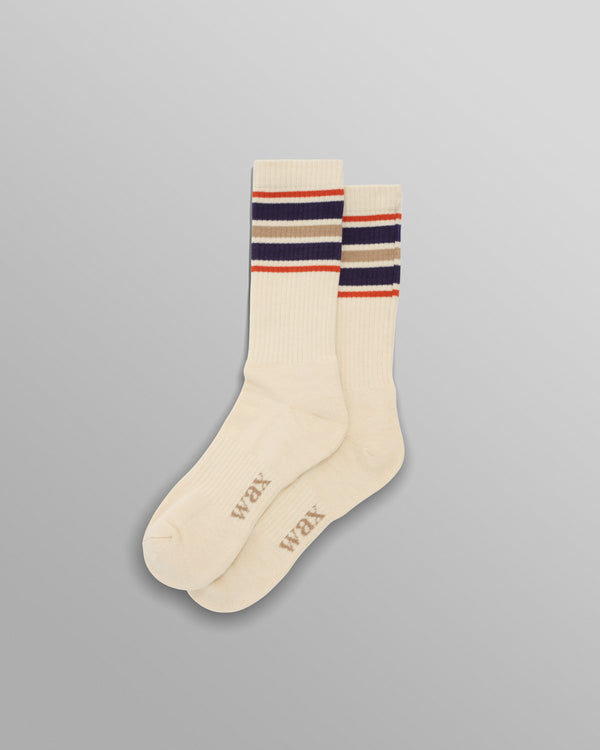 wax london Thorpe - Ecru And Navy Branded Stripe Socks