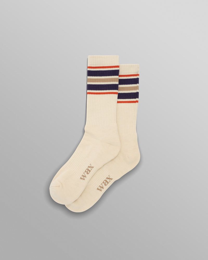 wax london Thorpe - Ecru And Navy Branded Stripe Socks