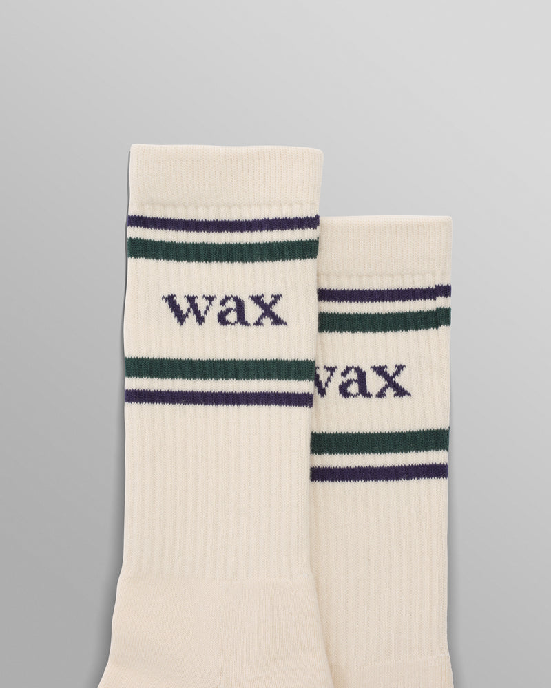 wax london Thorpe - Ecru And Navy Branded Stripe Sports Sock