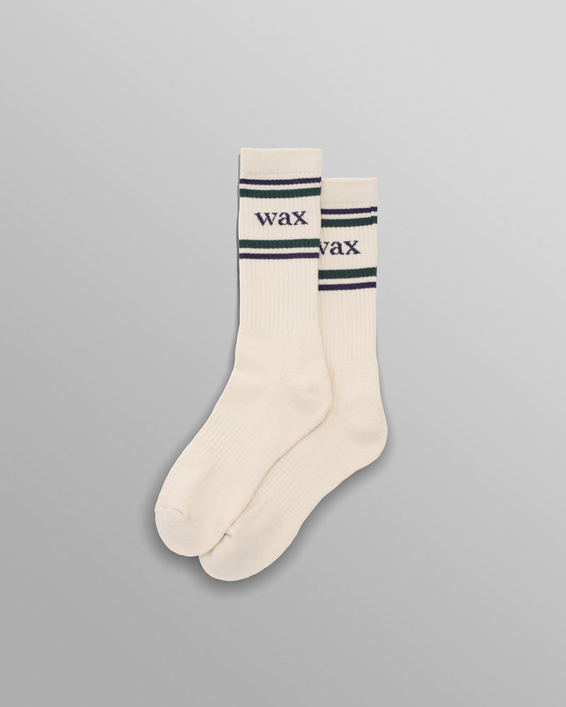 wax london Thorpe - Ecru And Navy Branded Stripe Sports Sock