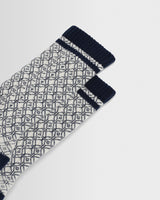 wax london men's Thorpe - Ecru And Navy Diamond Jacquard Socks