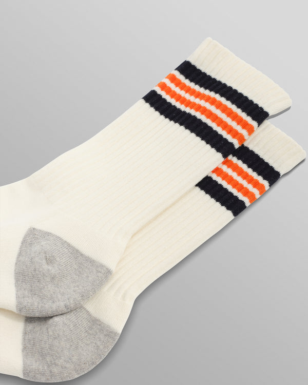 wax london men's Thorpe - Ecru And Orange Branded Stripe Socks