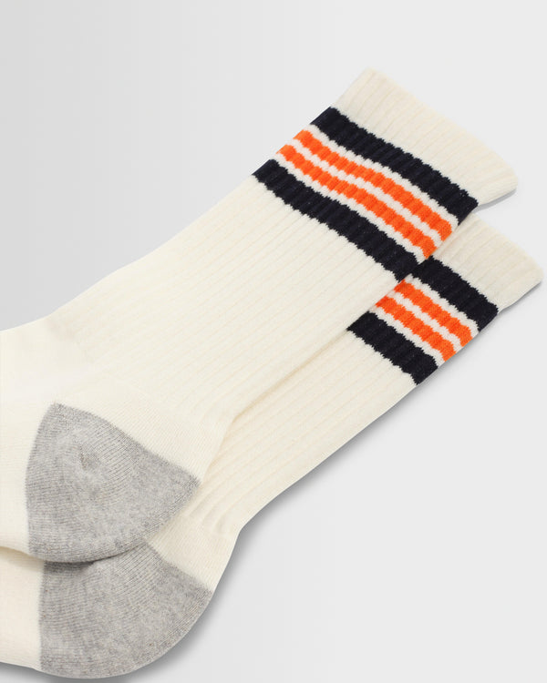 wax london men's Thorpe - Ecru And Orange Branded Stripe Socks