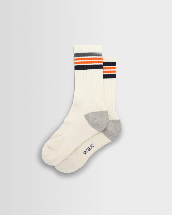 wax london men's Thorpe - Ecru And Orange Branded Stripe Socks