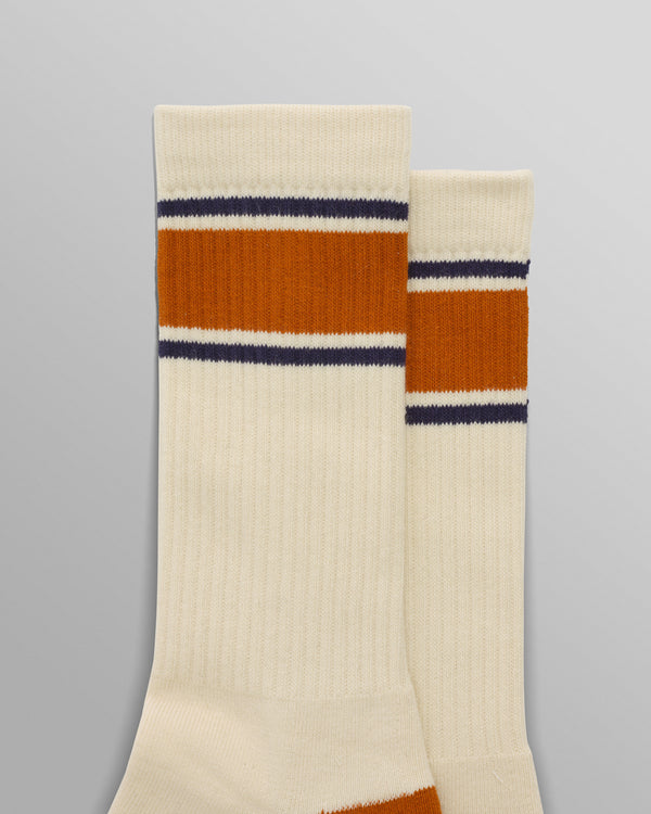 wax london men's Thorpe - Ecru And Orange Running Stripe Sports Sock
