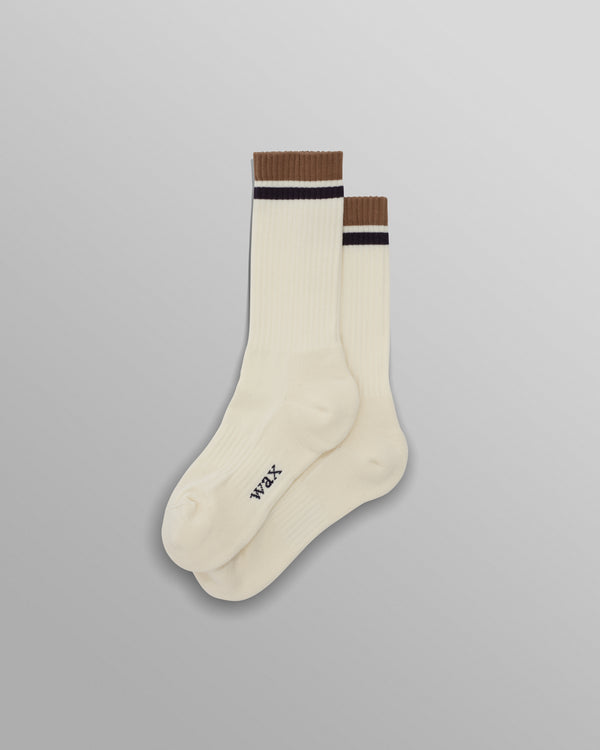 wax london men's Thorpe - Ecru And Taupe Edge Stripe Socks