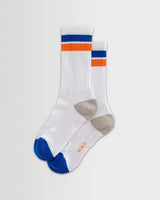 wax london men's Thorpe - White And Blue Block Stripe Sports Socks