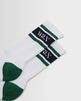wax london men's Thorpe - White And Green Branded Stripe Socks