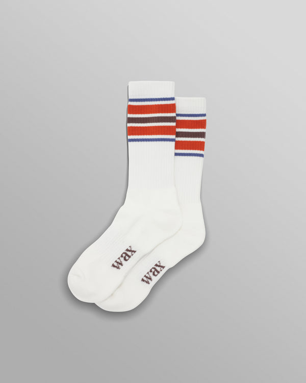 wax london Thorpe - White And Orange Branded Stripe Socks