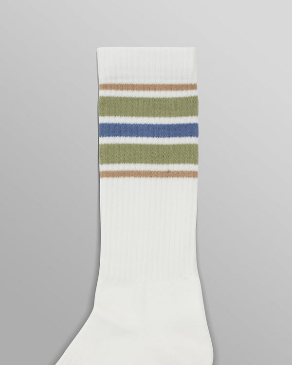 wax london men's Thorpe - White And Sage Branded Stripe Socks
