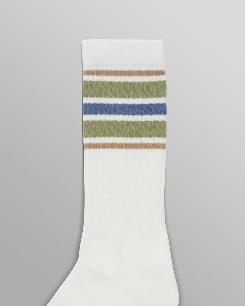 wax london Thorpe - White And Sage Branded Stripe Socks