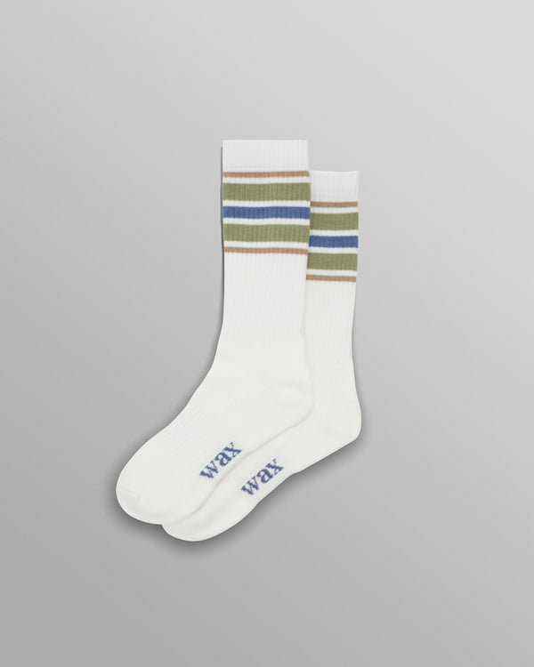 wax london men's Thorpe - White And Sage Branded Stripe Socks