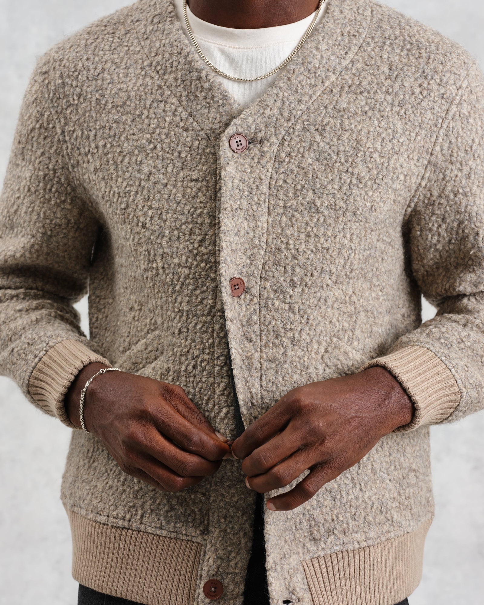 Tor - Natural Boucle Wool Cardigan | Wax London