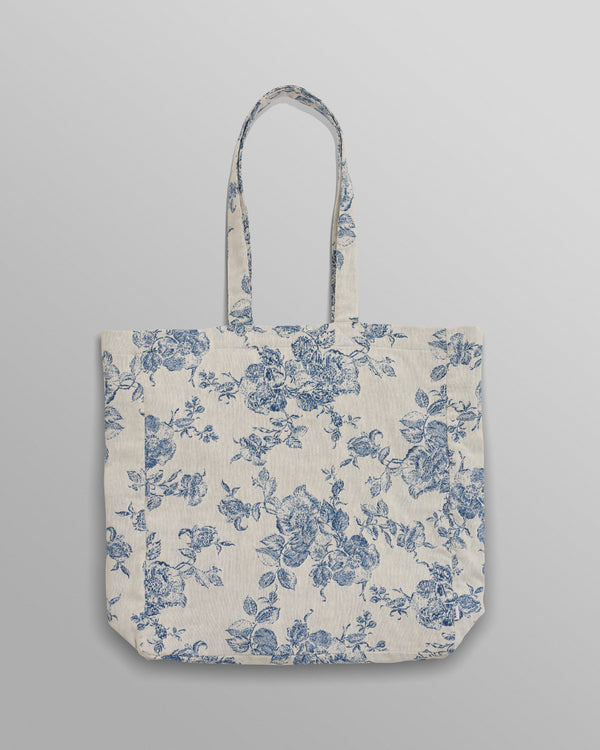 wax london Tote Bag Ecru/Blue Floral Jacquard