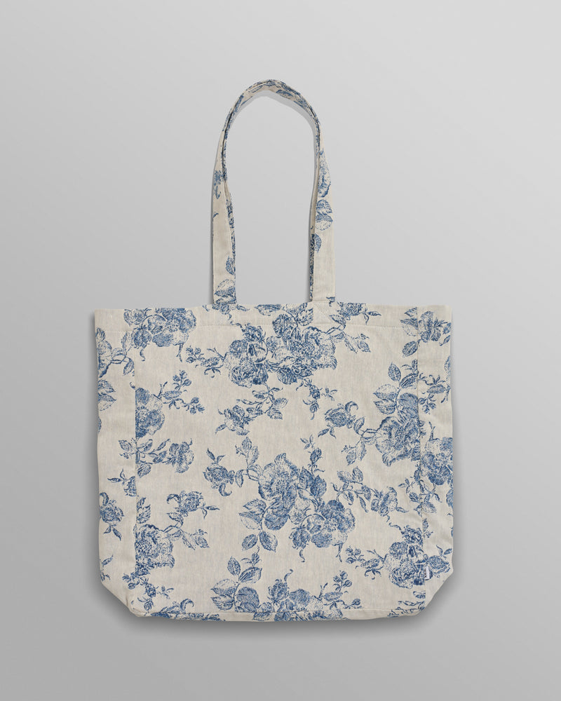 wax london Tote Bag Ecru/Blue Floral Jacquard