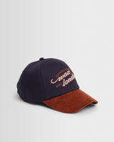 wax london men's Tranton - Navy And Rust Contrast Corduroy Trucker Cap