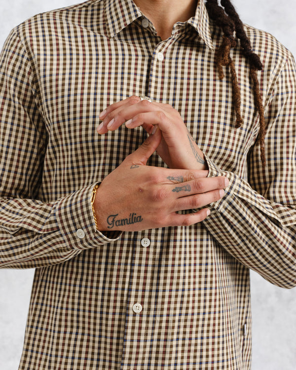 wax london Trin - Beige Check Cotton Shirt