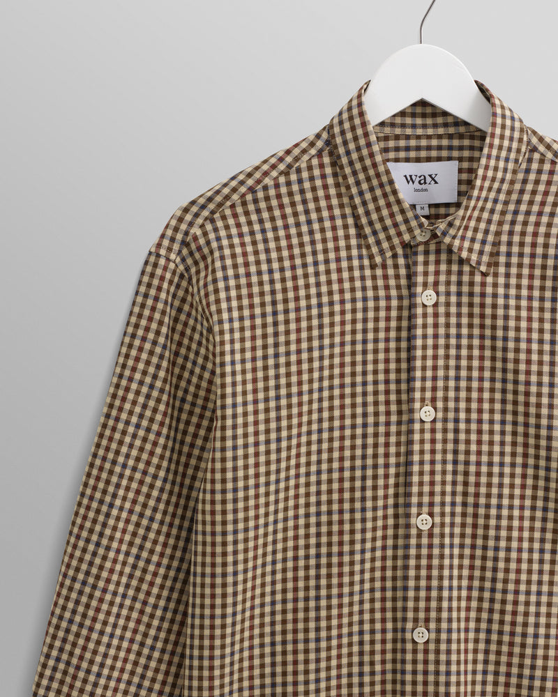 wax london Trin - Beige Check Cotton Shirt