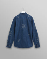 wax london Trin - Blue Geometrical Embroidered Denim Shirt