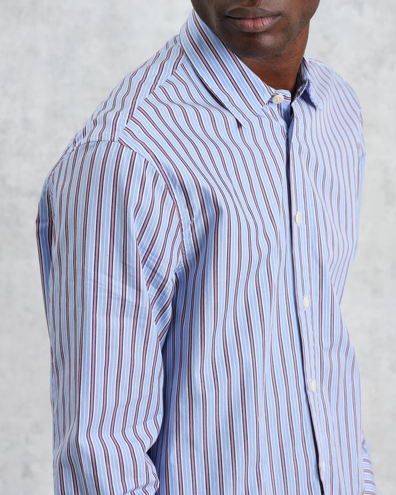 wax london Trin - Blue Striped Cotton Shirt