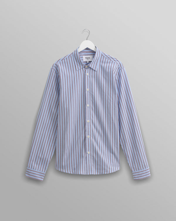 wax london blue striped cotton shirt front