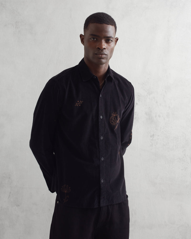 wax london Trin Shirt Black Doodle Cord