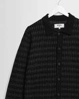 wax london men's Tristan - Black And Charcoal Rib Check Long-Sleeve Knitted Polo