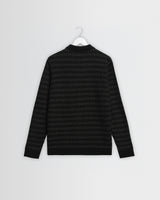 wax london men's Tristan - Black And Charcoal Rib Check Long-Sleeve Knitted Polo